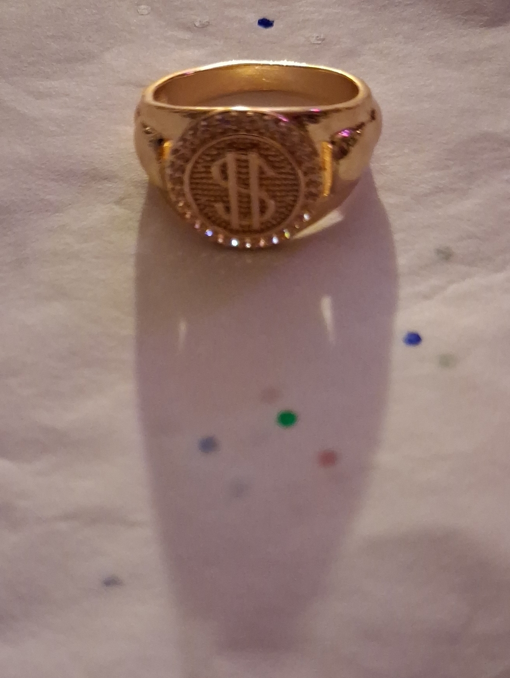 Gold-Tone Men's Signet Ring with Engraved Crest Size 9